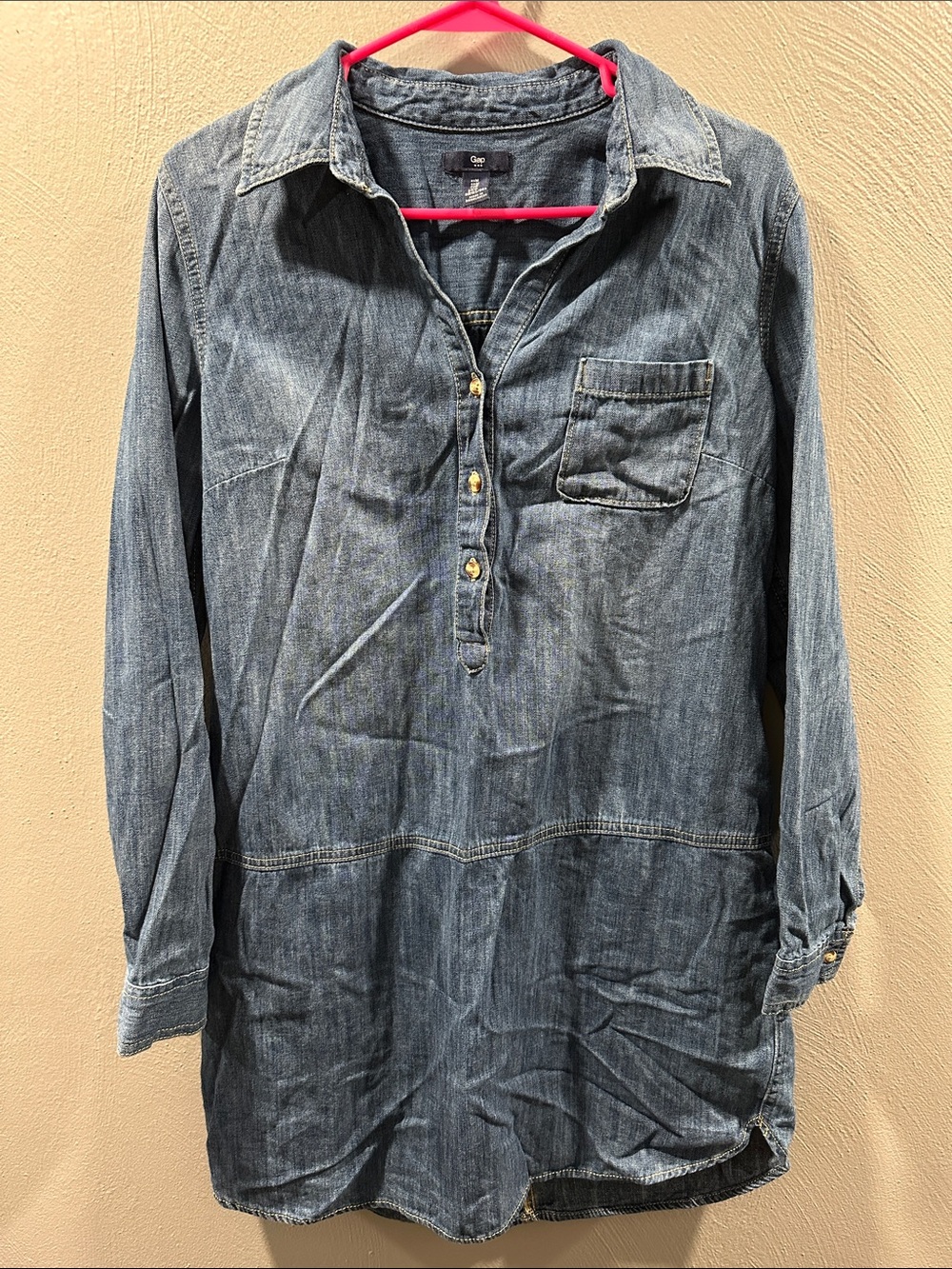 GAP Men's Denim Button-Front Tunic Shirt - Blue